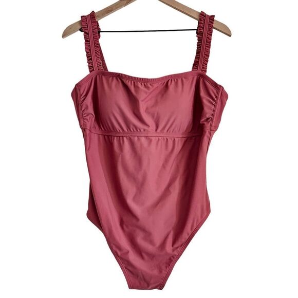 Kona Sol Square Neck Ruffle Shoulder Medium Coverage One Piece Swimsuit XL 16-18 - Picture 3 of 9